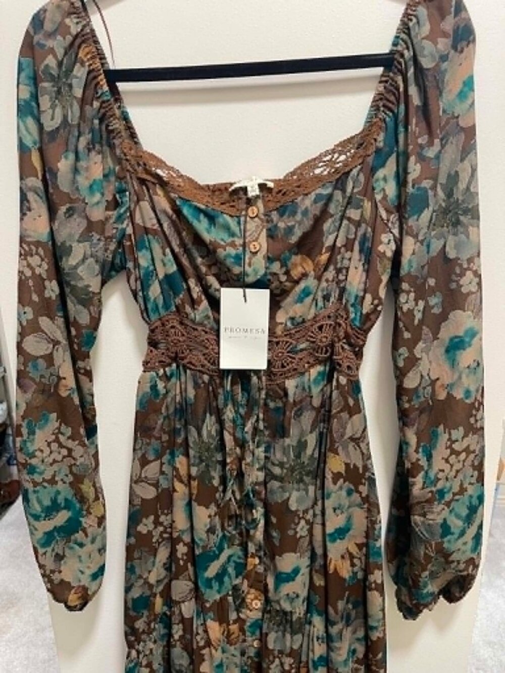 NWT Promesa Misty Meadow Floral Maxi Prairie Dress Sz M - Picture 3 of 10